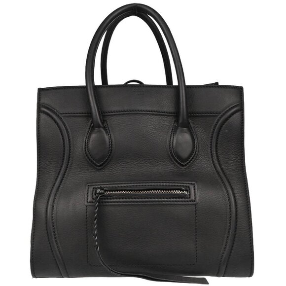 Celine Black Leather Square Luggage Tote Handbag S-PA-0191 195675 - Picture 1 of 10